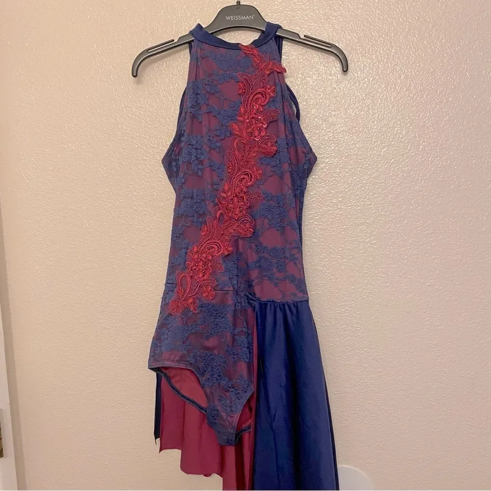 WEISSMAN Elite Dance Costume navy pink lace This Years Love 11227 MA adult